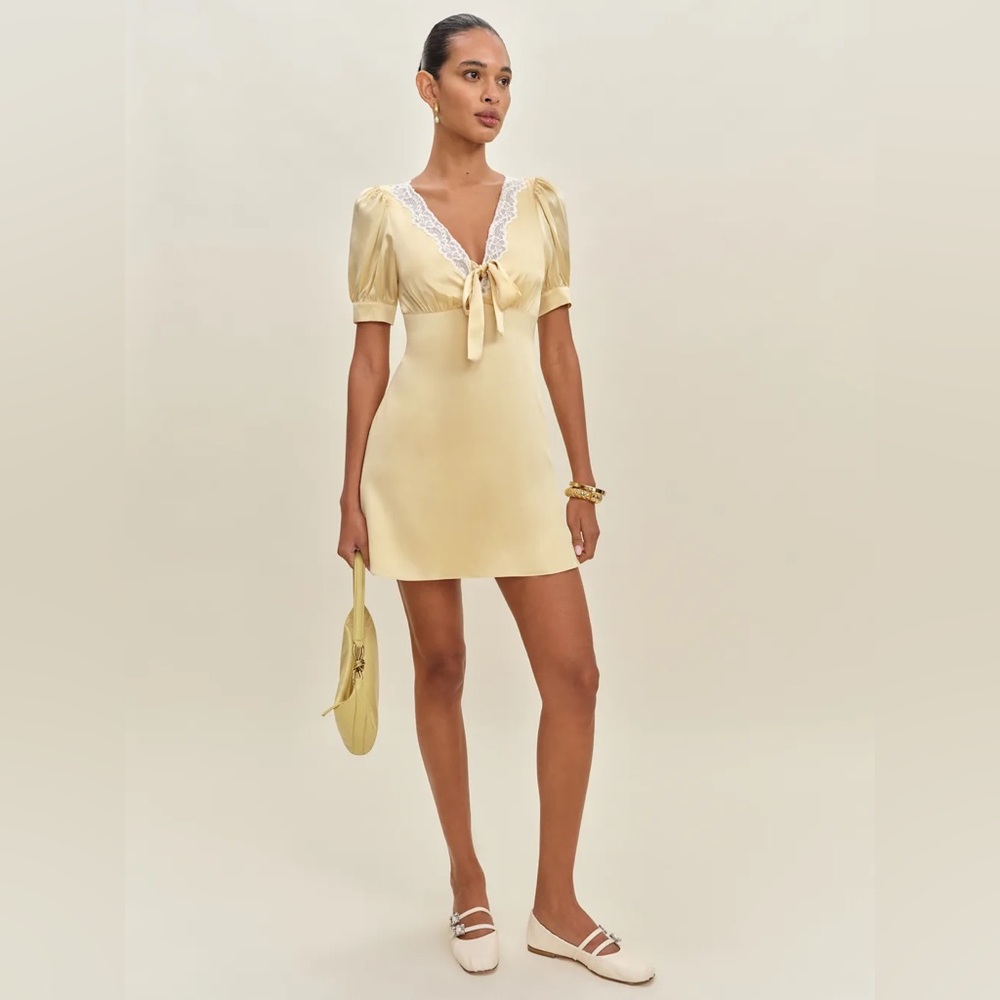 Reformation Avin Silk Dress in Blonde. Brand new without tags,  never worn. - Picture 2 of 8